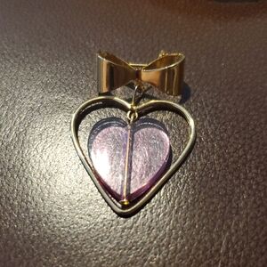 Gold Bow Heart Brooch with Purple Heart Charm